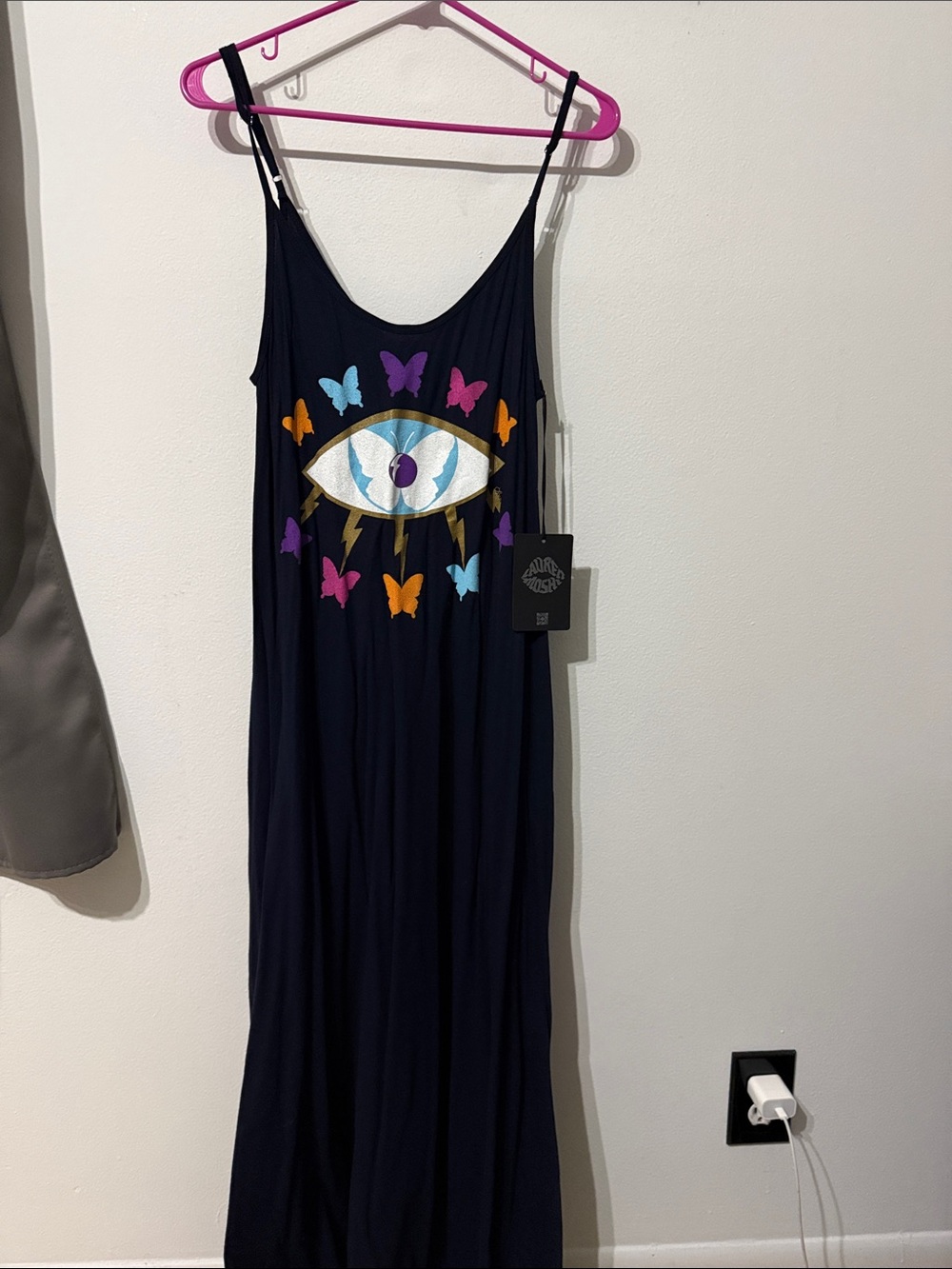 Lauren Moshi Navy Maxi Dress with Gold Eye & Multicolor Butterflies